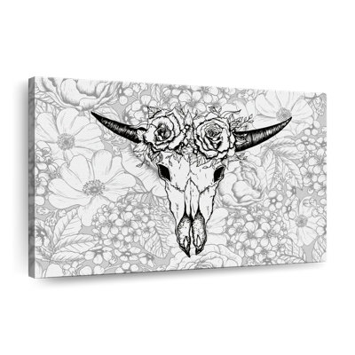 Crâne de taureau floral sur toile