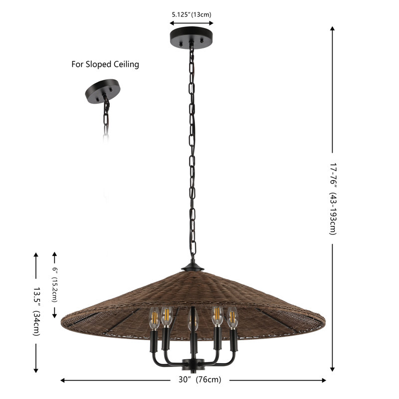 Luminaire suspendu en fer / rotin 5 lumières Venie