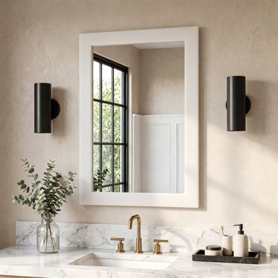 Solid Wood Frame Accent Mirror Bathroom Mirror, Wood Frame Wall Mounted Vanity Mirror, Farmhouse Industrial Rectangle Wall Mirror for Bathroom