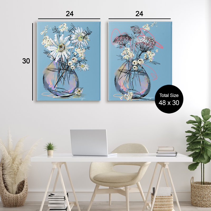 Ensemble de 2 vases Daisies & Snowberries, design par Susan Lugar, H 30 po x l 24 po