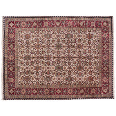 Tapis unique en laine noué à la main bourgogne / beige / brun de 9 pi x 12 pi