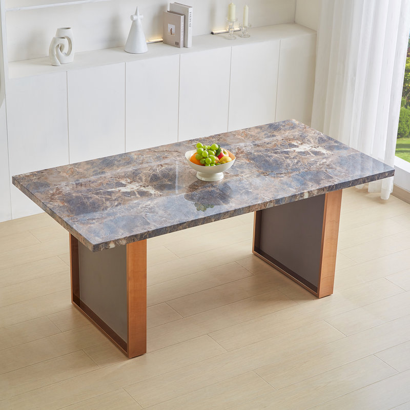 Table de salle à manger rectangulaire Nieya L 70,89 po x l 35,49, Brun / gris, Or
