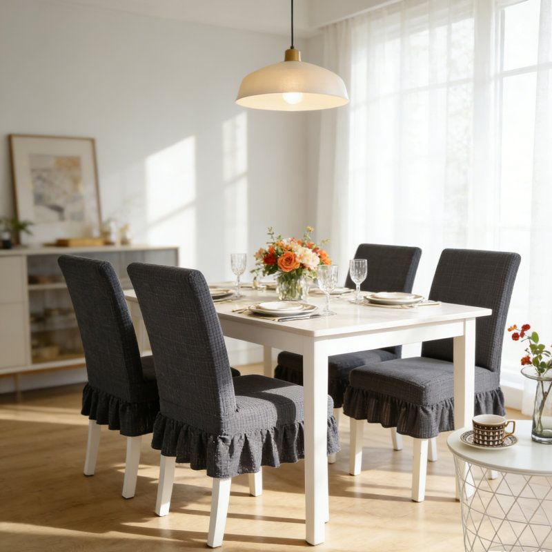 3 PCS Stretch Parsons Dining Chair Covers with Ruffled Skirt, Elastic Slipcovers for High Back Chairs, Wrinkle-Resistant Fabric Protection for Dining Room, Restaurant, Banquet