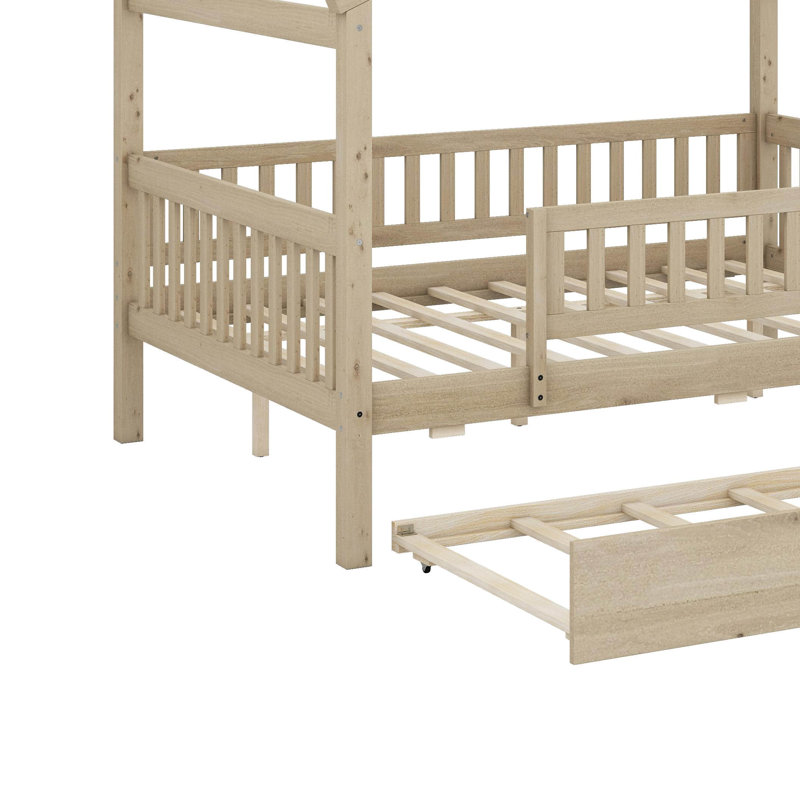  Lit en bois avec couchette, Naturel, Lit double