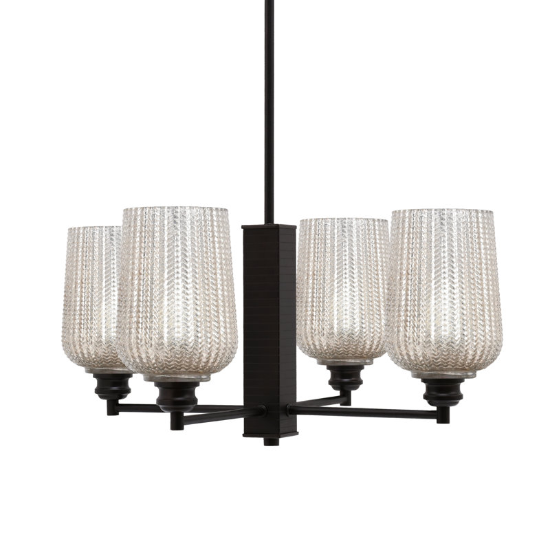 Lustre 4 lumières avec verre Edge 5 "Edge, Espresso, Argent argent