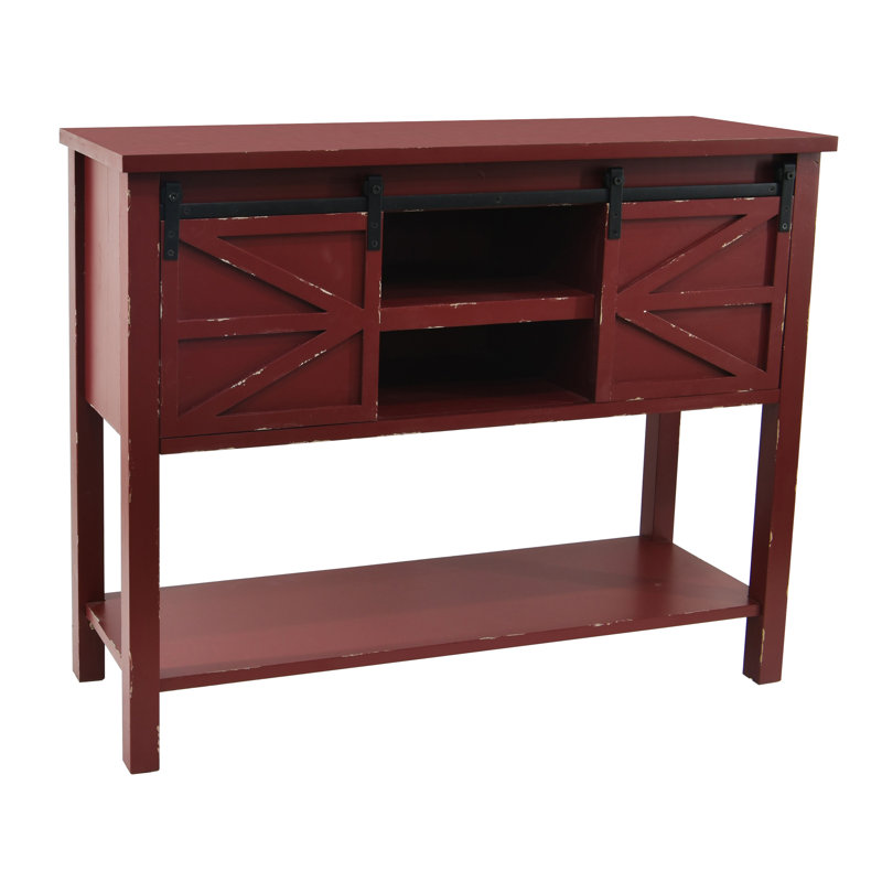 Console de style campagnard antique de 40 po Marceline, canapé avec portes de grange coulissantes et tablette de rangement inférieure pour le salon, le couloir et l'entrée, rouge antique
