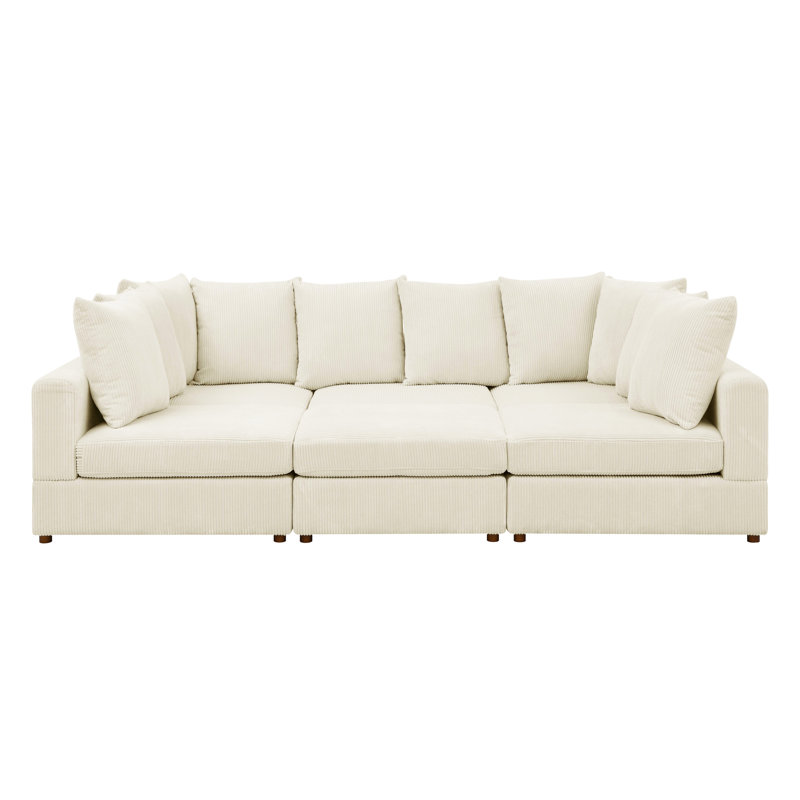 Modular 6 - Seat Corduroy Sectional For Entertaining Space, Engineered Wood Frame, Sinuous Spring, 36 In Height Piece Relaxing, Cream Color, Coil And Low Profile Legs, 116.5 Width