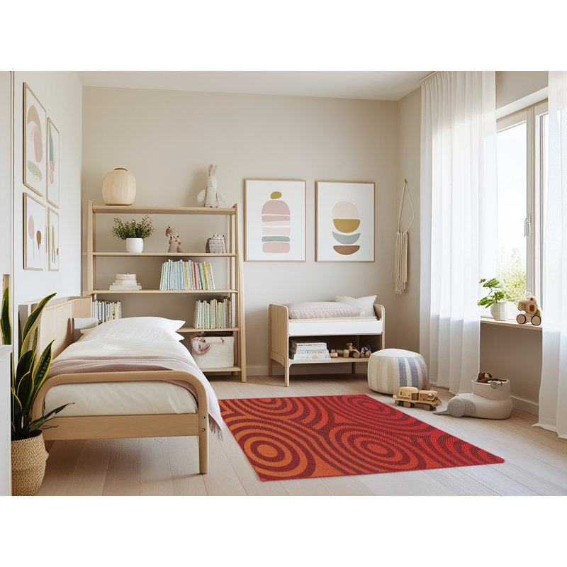Tapis rouge tissé à la machine, Rectangle 4 pi x 6 pi