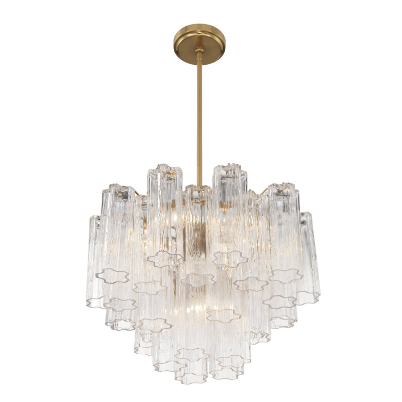 Lustre à niveaux Arras, Laiton vieilli, Transparent, H 14 po x l 19,75 po x P 19,75 po