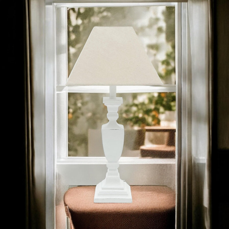 Chapeau Country Style Wood Accent Lamp with Fabric Shade – Hand-Finished Rustic Table Lamp for Living Room or Bedroom