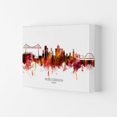 Middlesbrough Middlesbrough England Skyline Red City Name by Michael Tompsett - Print