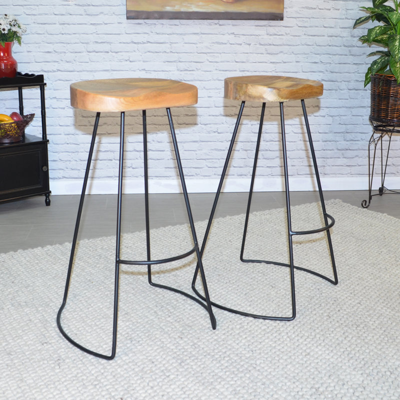 Keilia Solid Wood Bar & Counter Stool, Natural/Black, Bar Stool (31" Seat Height)