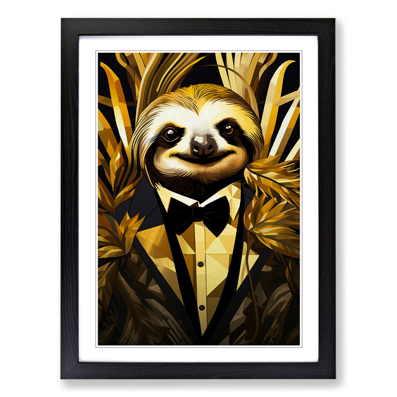 Sloth - Single Picture Frame Print on Wood, Black Framed, 64cm H x 46cm W