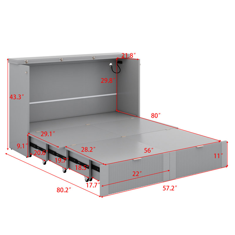 Murphy Bed With Drawer And A Set Of Sockets & USB Ports, Pulley Structure Design