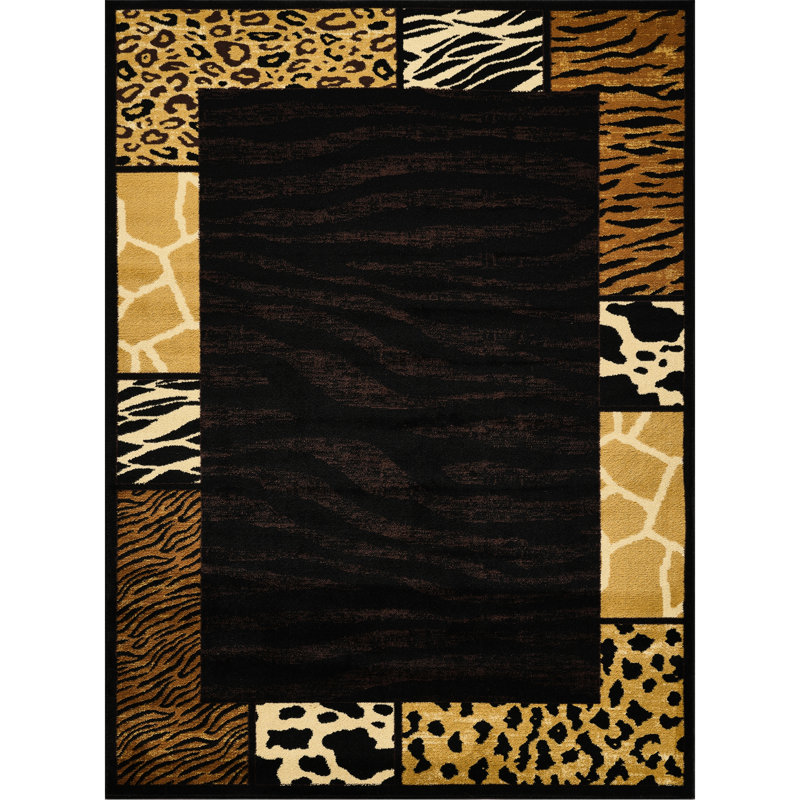 87 po Tapis long rectangulaire long noir X 63 po, style glamour rustique, teint zébré 13,9 lb, pile de 0,39 po, convient aux vestibules