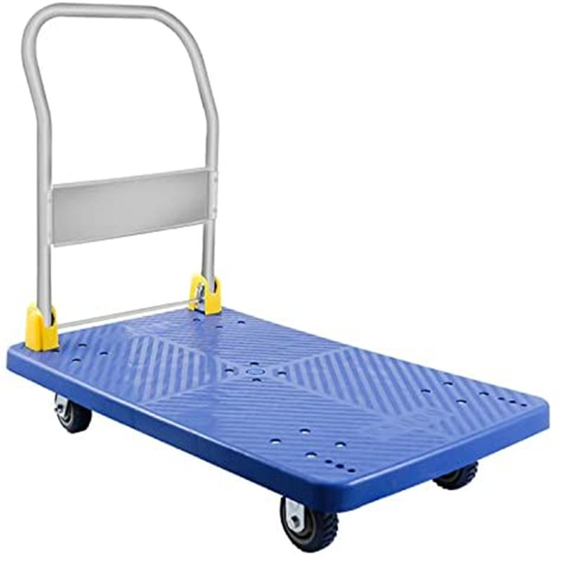 Camion plateforme avec roues pivotantes à 360 degrés, chariot pliable pour le chargement et le rangement, bleu