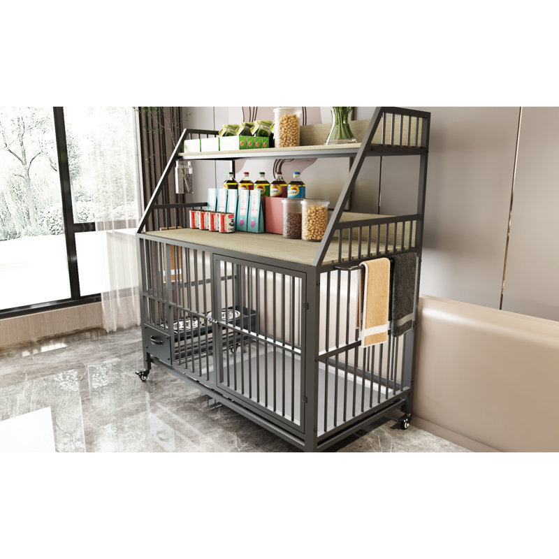 Cage pour animaux avec fer - pratique et exquise, beige noir, 48,7 po Grand, 23,29 de large, 34,73 de large avec rangement sur roulettes, et pratique, beige / noir, l, P, H