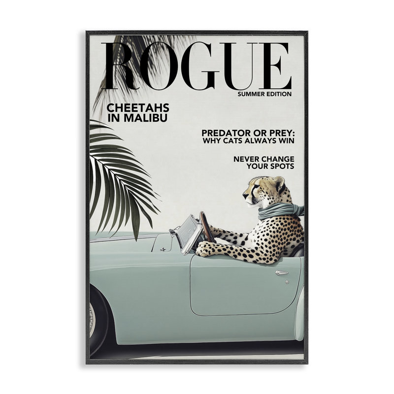 «Rogue Cheetah», estampe numérique encadrée par Annabelle Hall, H 18 po x l 12 po, Giclée encadrée noir minuit