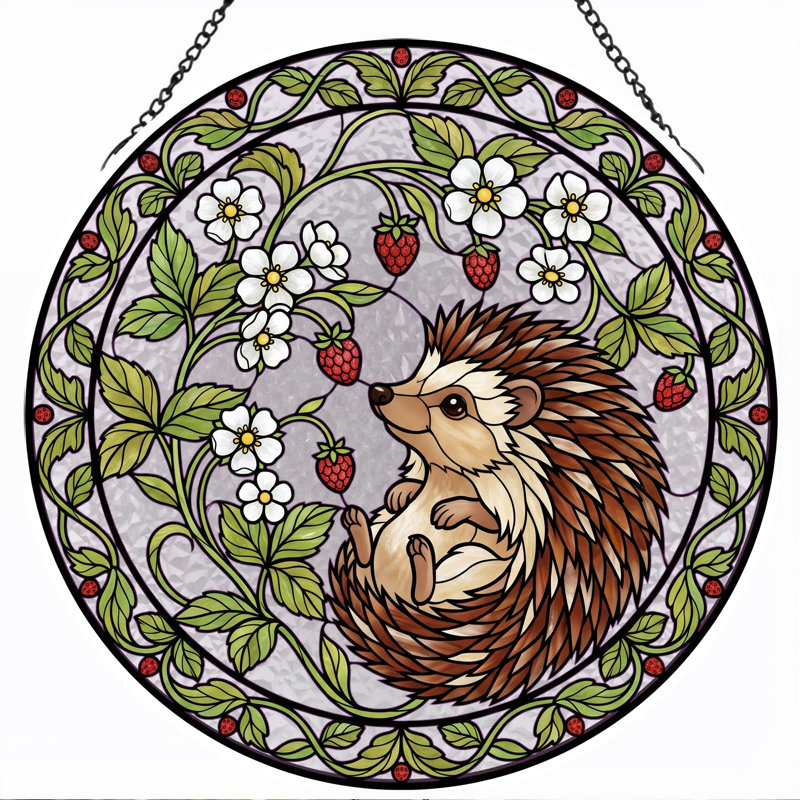 Panneau de vitrail Hedgehog Strawberry, H 7,8 po