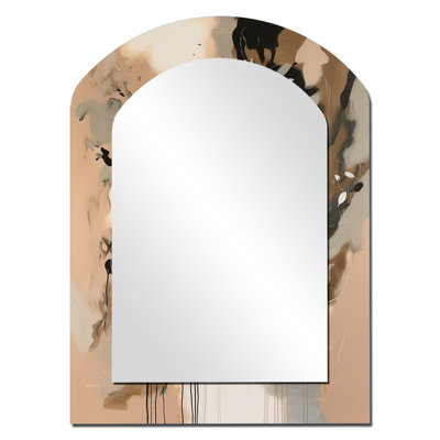 Brown Colorful Symmetry I - Abstract Asymmetrical Mirror, Brown Arch Decorative Wall Mirror, Printed Metal Art
