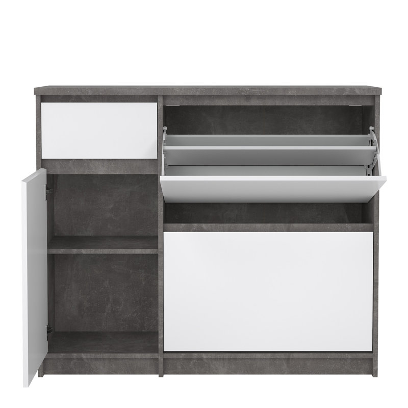 Aveon 12 Pair Shoe Storage Cabinet, Concrete/White High Gloss