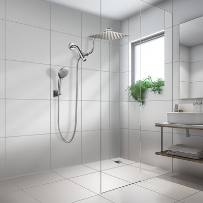 Adjustable 10" High Pressure Dual Shower Head with 9-Spray Handheld Shower
