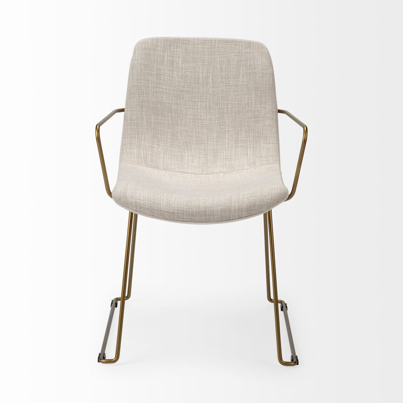 Chaise de salle à manger rembourrée en tissu crème et or