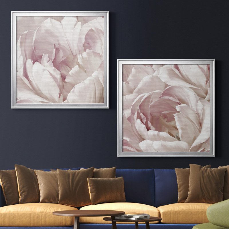 Intime Blush I - ensemble de 2 reproductions d'art, H 22,5 po x l 45 po x P 1,5 po, Pas de tapis, Toile encadrée argentée