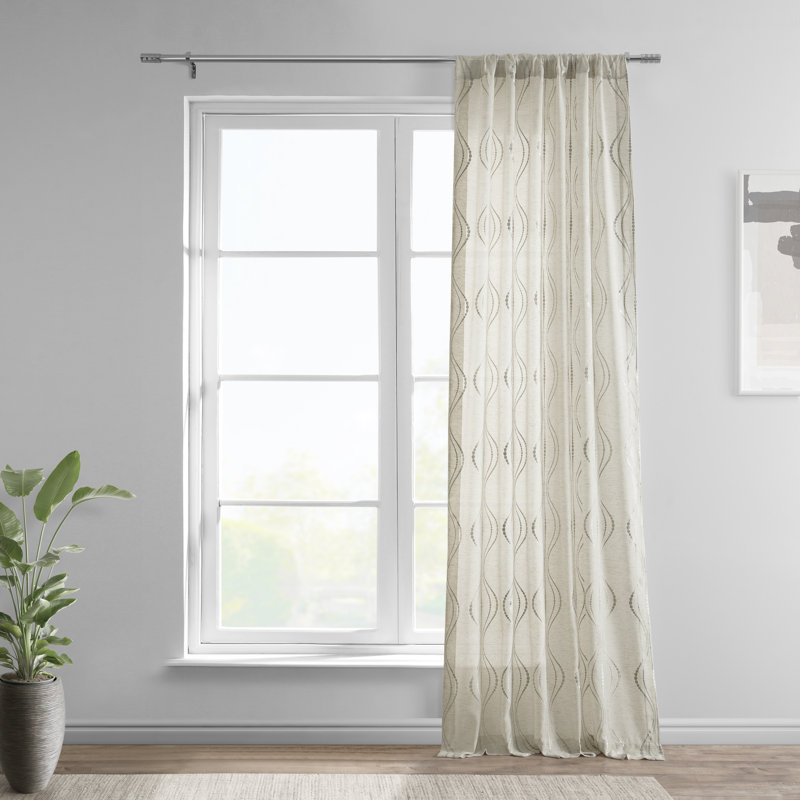 Alefiyah Embroidered Faux Linen Sheer Curtains for Bedroom & Living Room Window Curtain Single Panel Drape, 50"W x 96"L