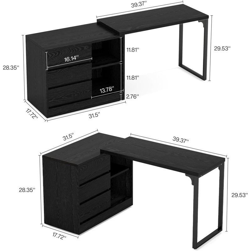 Bureau d'ordinateur de direction réversible en L avec rangement pour bureau personnel
