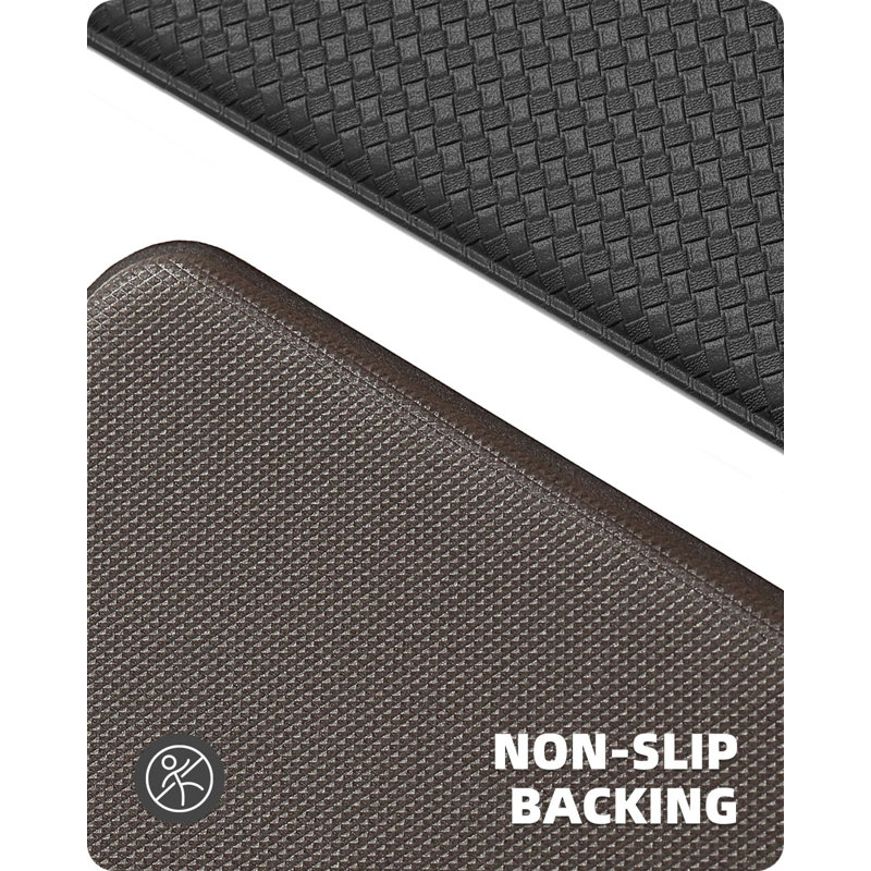 Dionisios Anti-Fatigue Non-Skid Kitchen Mat, Rectangle 1'5" x 2'5" + Runner 1'5" x 4'11", Black