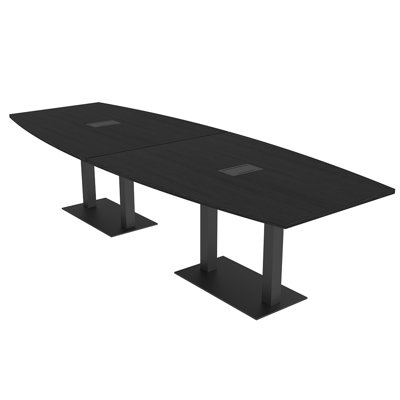 Boat Shaped Conference Table with Double Metal Post Base | Electrical Unit