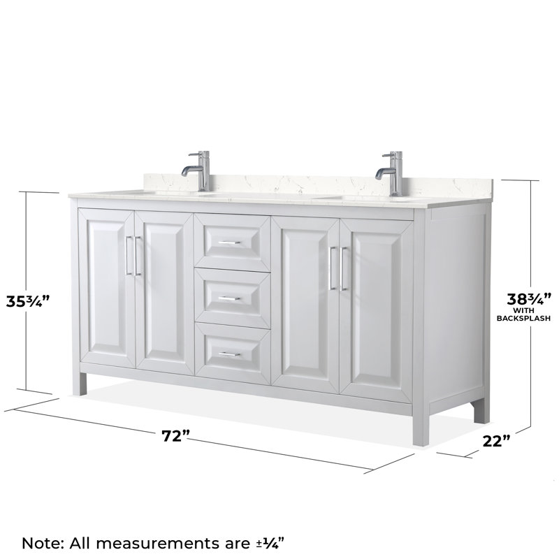 Daria 72'' W Double Vanity, White, Carrara Cultured Marble, Polished Chrome