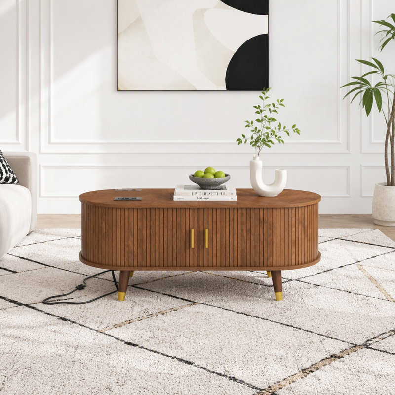 Ensemble meuble télé et table basse de style champêtre avec station de recharge, Walnut  98 lbs