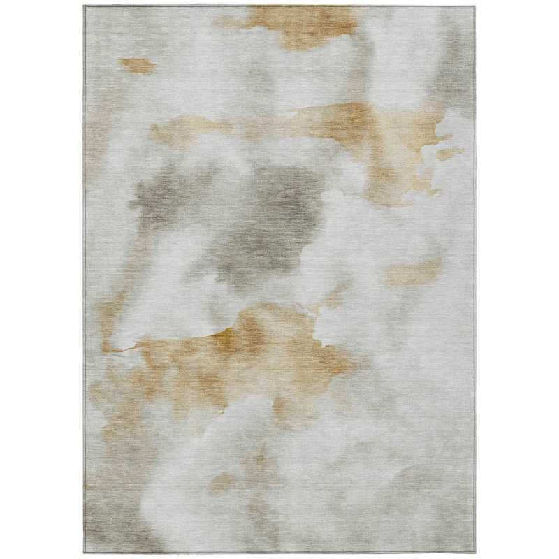 Machine Washable Indoor/Outdoor Xhevrie Putty Rug, Rectangle 10' x 14'