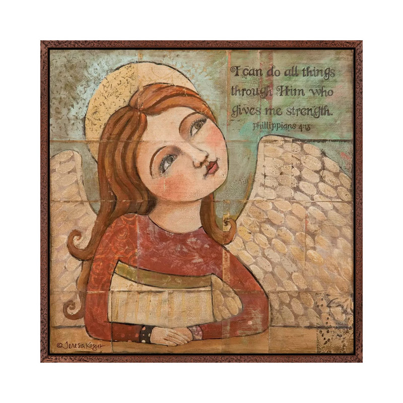 He Gives Me Strength by Teresa Kogut - Painting on Canvas, 45.72 cm H x 45.72 cm W, Classic Brown Wood Framed