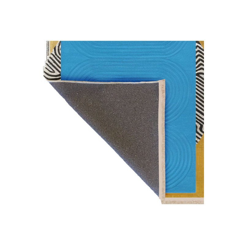 Tapis bleu lavable à la machine Rio, Sous-tapis rectangulaire de 3 pi 3 po x 4 pi 11 po