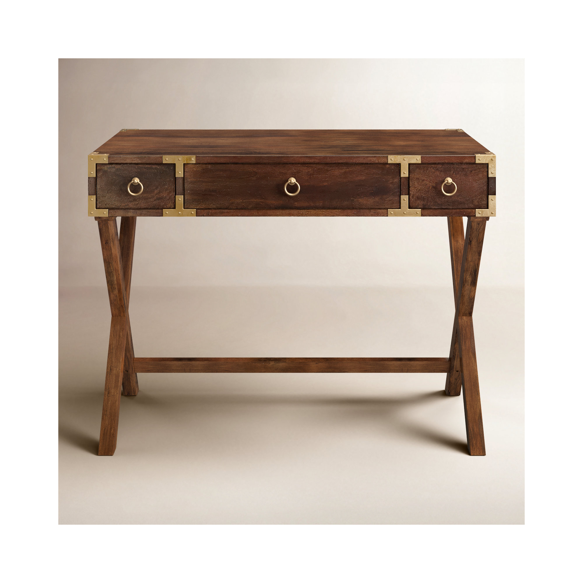 Aerilyn Wood 2-Drawer Desk with X-Base Legs, Brown