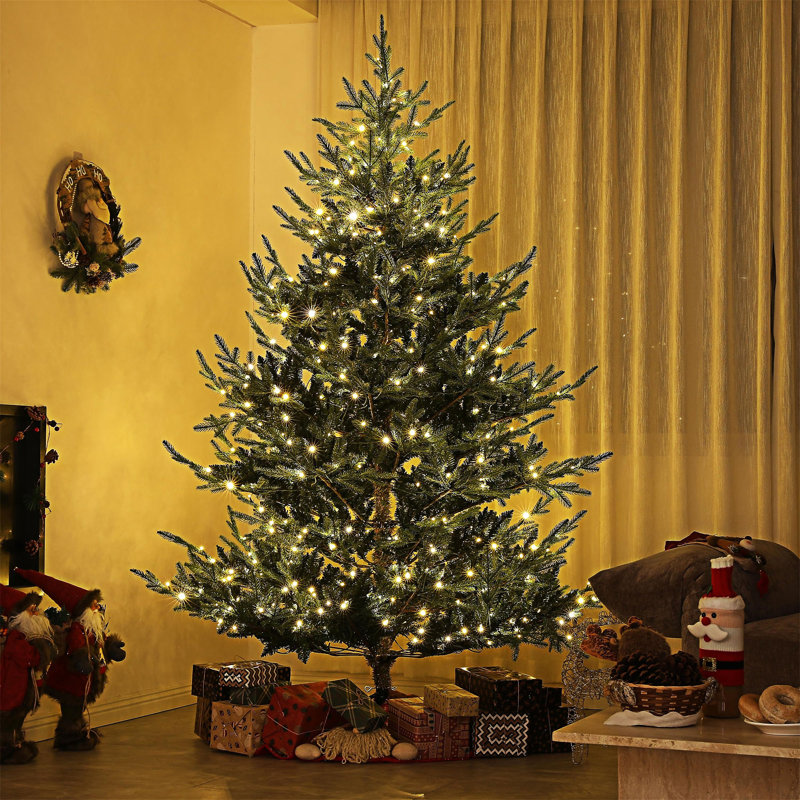 Arbre de Noël artificiel pré-éclairé, pin nordique avec 300 lumières DEL bicolores et 1218 branches
