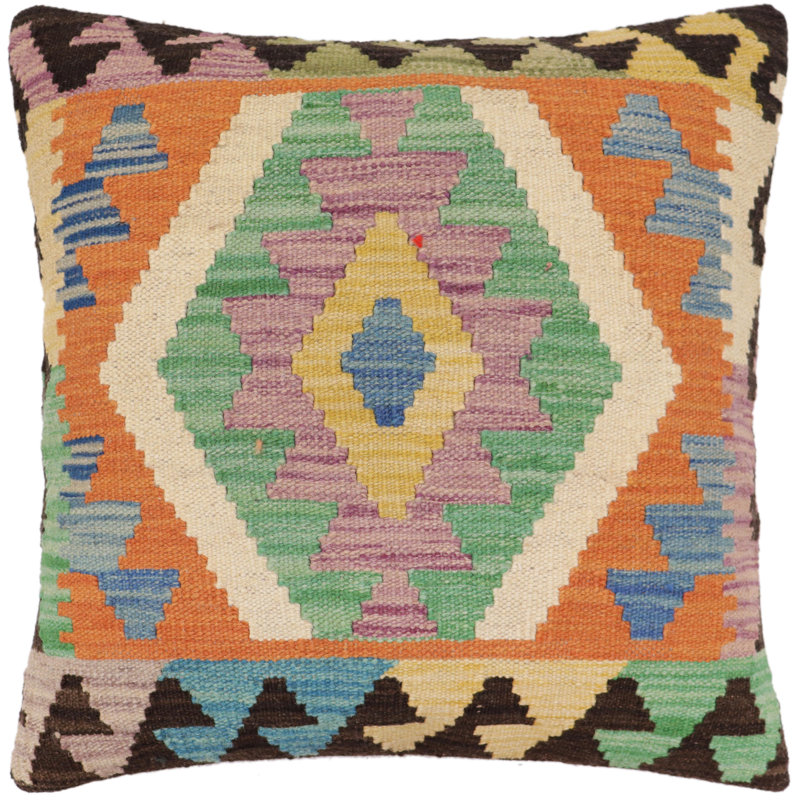 Coussin kilim tissé à la main Southwestern Marsh, H 20 po x l 20 po, Orange / bleu / noir / beige