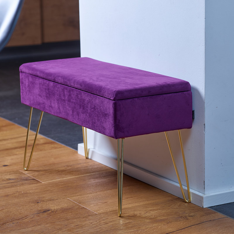 Polyester Blend Upholstered Storage Bench, Berry
