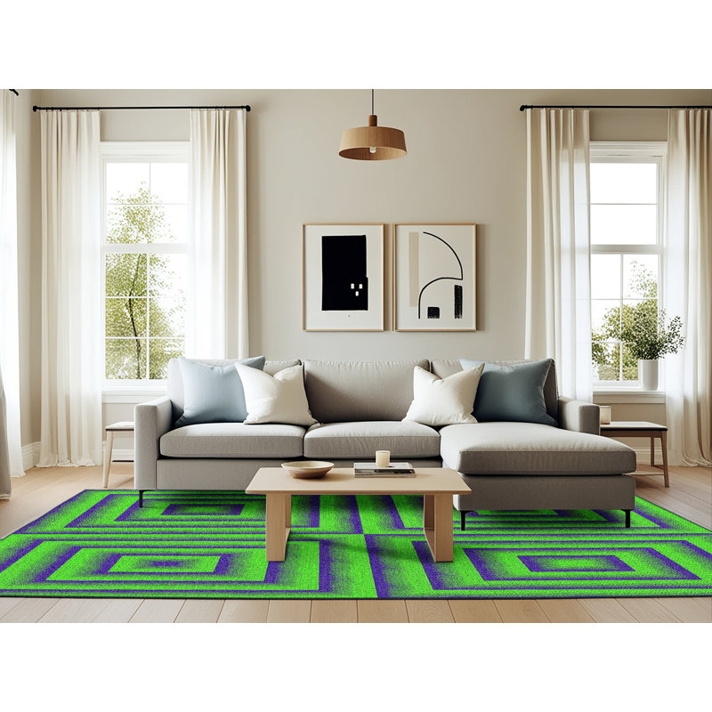 Tapis vert/noir tissé à la machine, Rectangle 6 pi x 9 pi