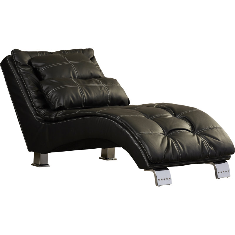 Allizzon Faux Leather Chaise Lounge, Black Faux Leather