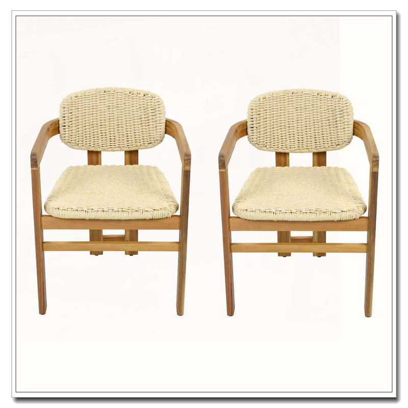 Ensemble de chaises d'extérieur en rotin tissé, Naturel - 1