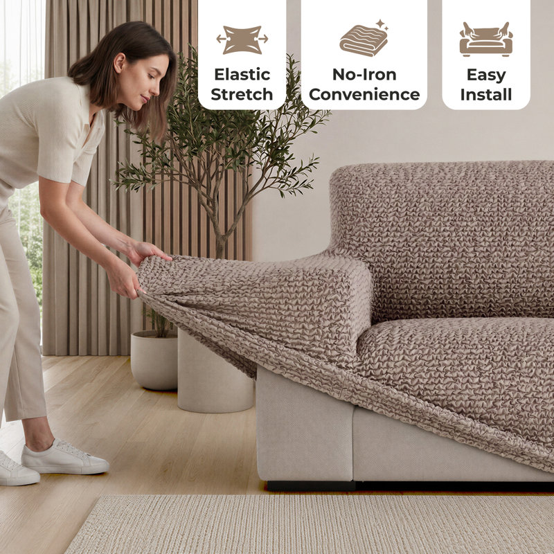 Stretch Pet Friendly Sofa Slipcover - Washable Couch Slip Cover Furniture Protector, 35" H x 110" W x 40" D, Soft Taupe