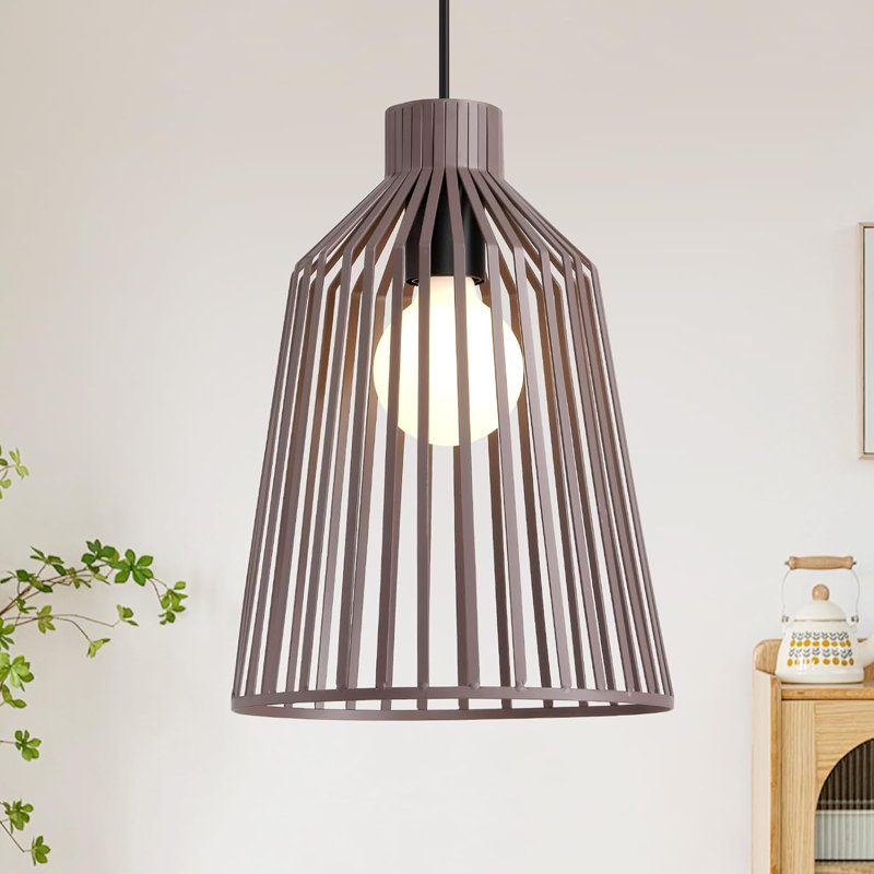 1 - Light Matte Black Caged Pendant, Brown
