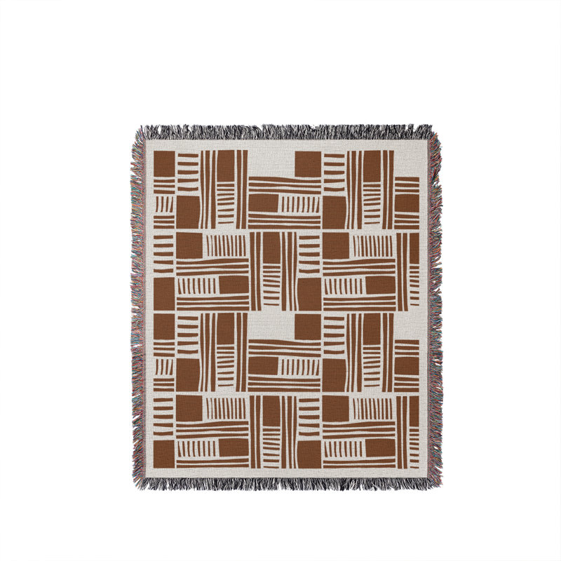 Anala Abstract  Cotton Throw Blanket, Rust Brown, 60x80