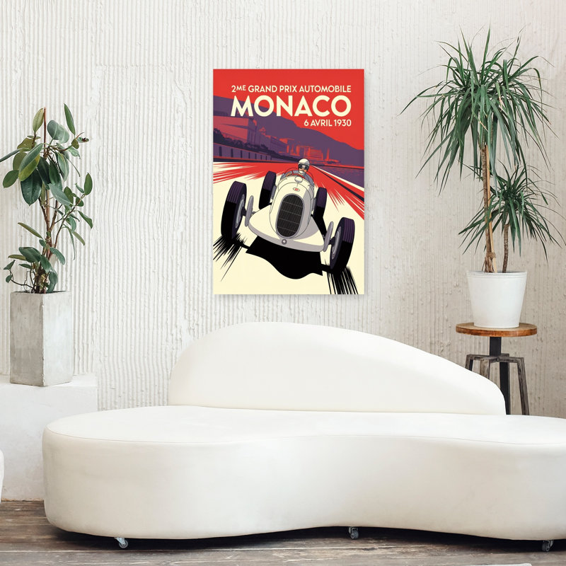 Art mural rétro rétro classique du Grand Prix de Monaco, H 36 po x l 24 po