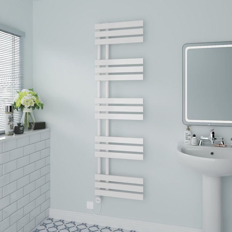 Rizza Designer Towel Rail Heated Towel Rails, White, 160"cm H x 45cm W x 7.35cm D