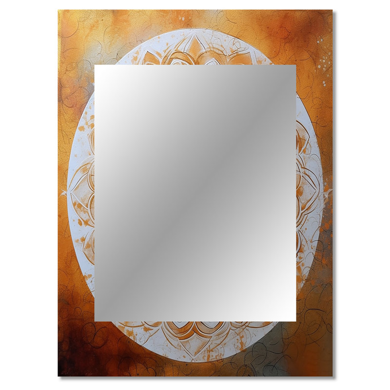 White And Gold Mandala IV - Boho Mandala Unique Wall Mirror, Traditional Mirror, Printed Metal Art, 40" x 30"